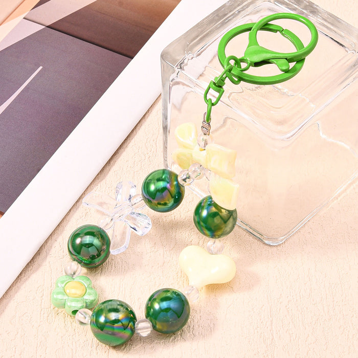 Wholesale Fresh Candy Color Plated Beaded Keychain Small Pendant Bow
