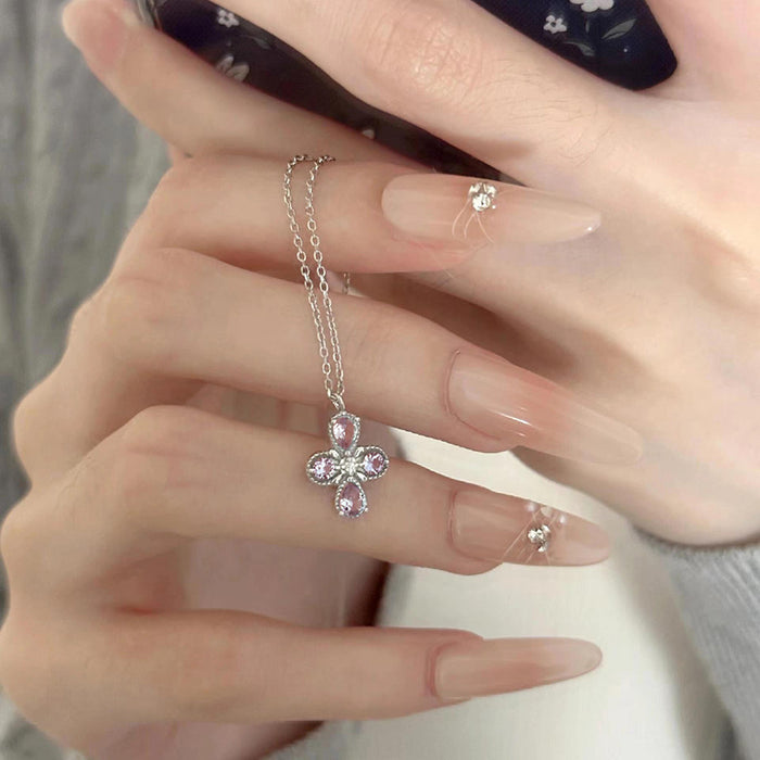 Wholesale Square Sugar Necklace Women's Woolen Chain All-match Golden Pendant  Titanium Steel Clavicle Chain