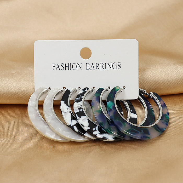 Wholesale Acetic acid sheet C-shaped circular earrings for women, geometric 3 pairs earring set