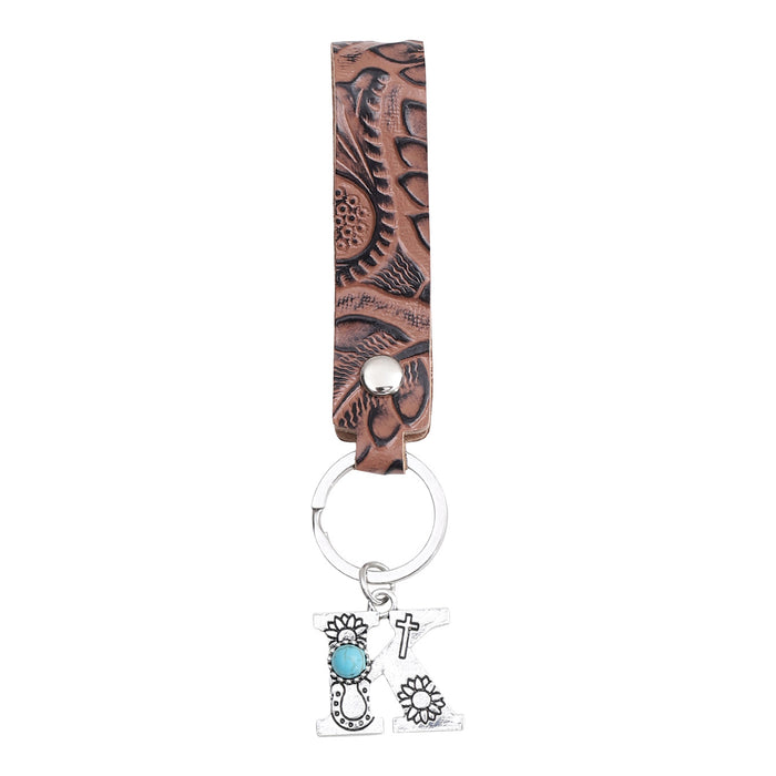 Wholesale Genuine Leather Retro Keychain with Handmade Textured Design