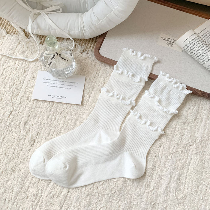 Wholesale Lace lace socks, thin, breathable, cute, mid tube, stacked socks, cotton