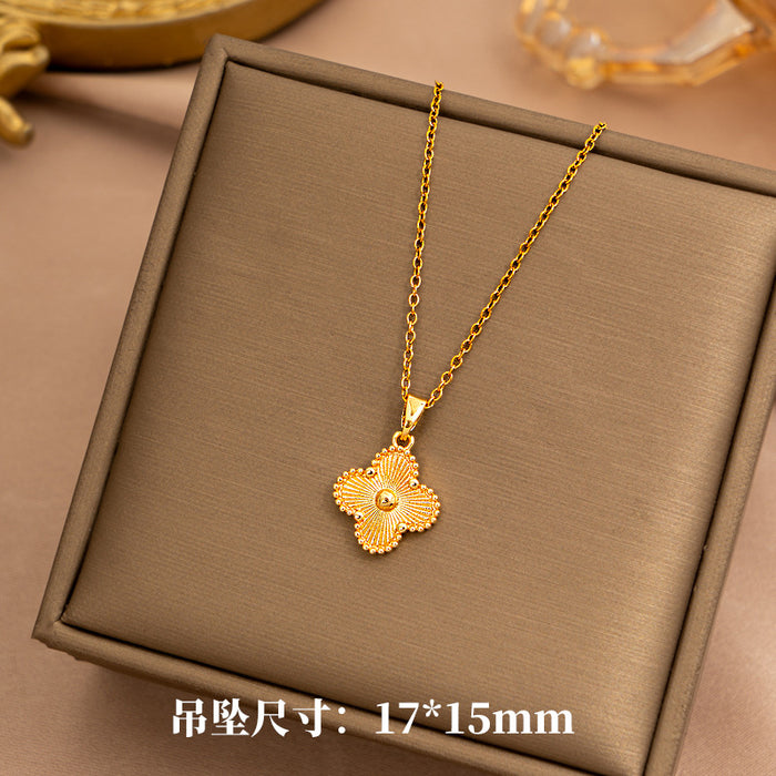 Wholesale Titanium Steel Four-Leaf Clover Necklaces Earrings Bracelet Set