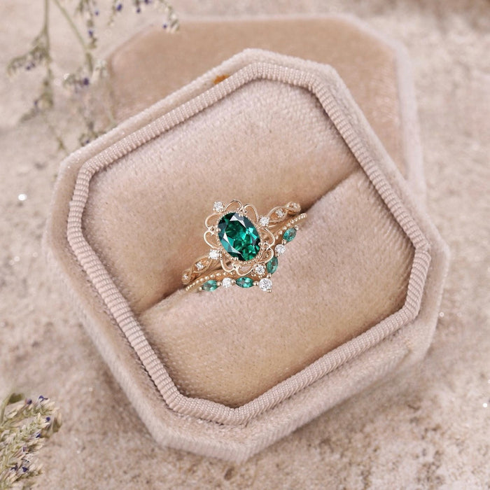 Wholesale Emerald zircon ring set in rose gold alloy
