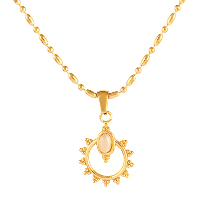 Wholesale Natural Stone Pendant Necklace Stainless Steel Turquoise Sun Pendant Clavicle Chain