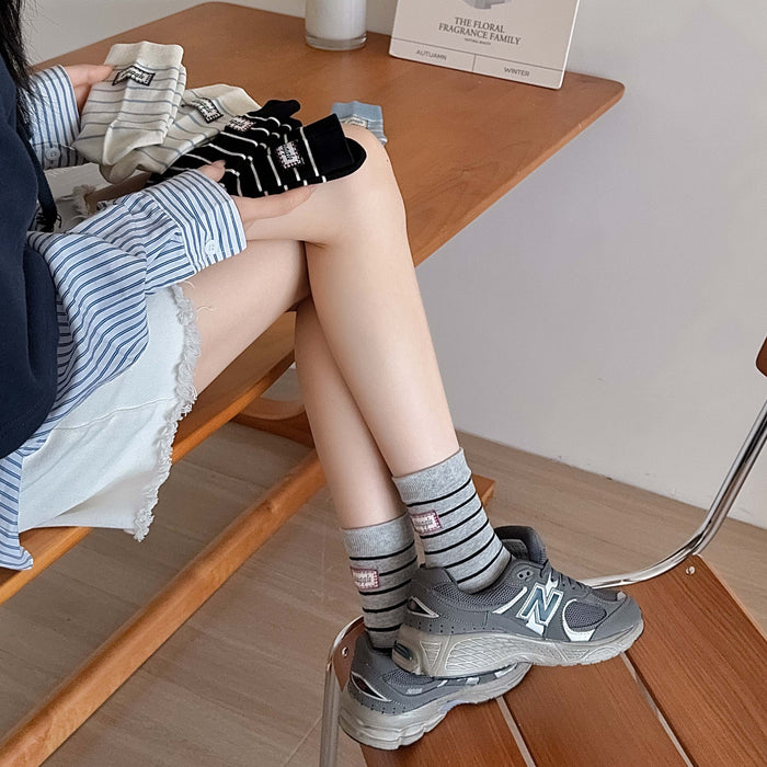 Wholesale Socks, thin fabric, striped, mid tube, socks, stacked socks