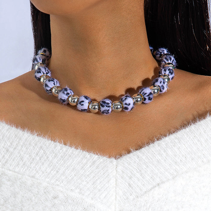 Wholesale Acrylic Beaded Choker Necklace Colorful Pom-Pom Design Fashion Jewelry Accessory MOQ≥2