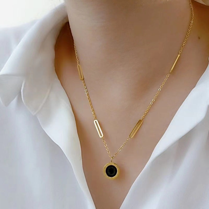 Wholesale Titanium steel necklace pin black and white double-sided design new niche light luxury clavicle chain