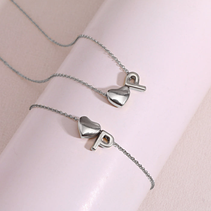 Wholesale Clavicle chain jewelry accessory 26 letter heart pendant titanium steel necklace
