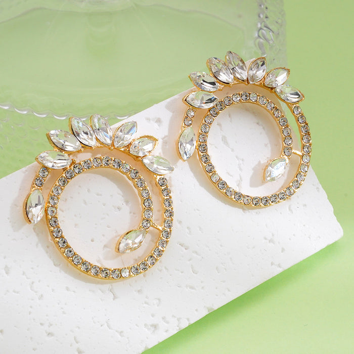 Wholesale Fashionable alloy colored diamond flower large circle, caring temperament, simple and fashionable jewelry, sunflower earrings