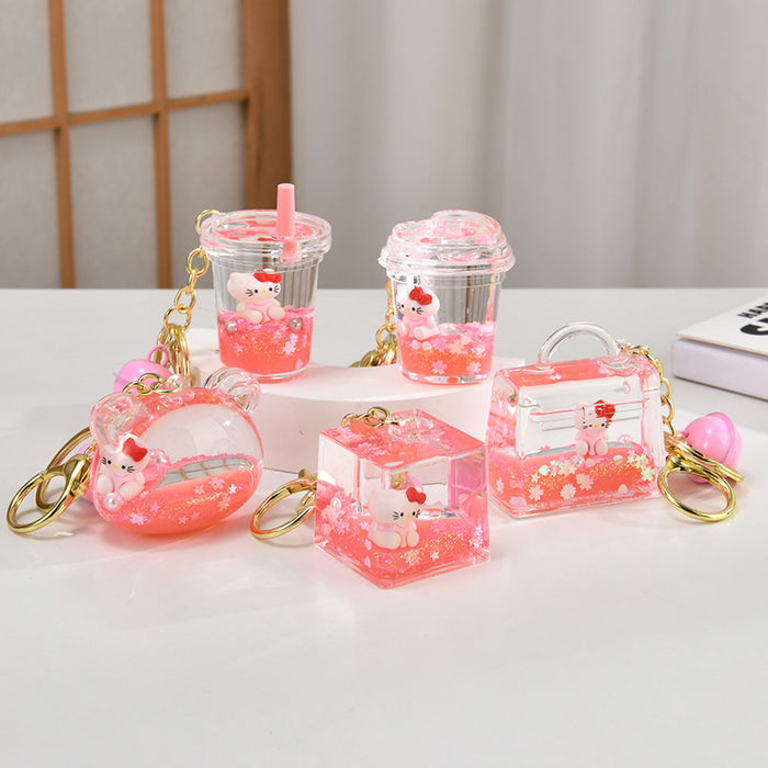 Wholesale Quicksand Bottle Cartoon Kitten Keychain