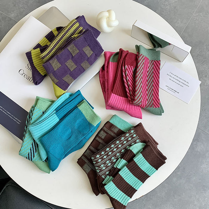 Wholesale New socks, retro mid tube double needle socks, stacked socks