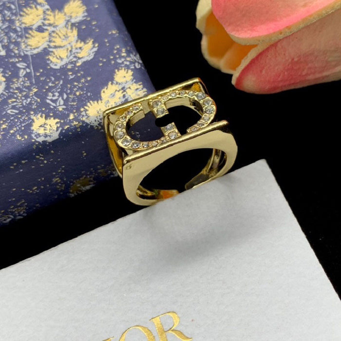 Wholesale Rhinestone brass material ring niche design adjustable open ring