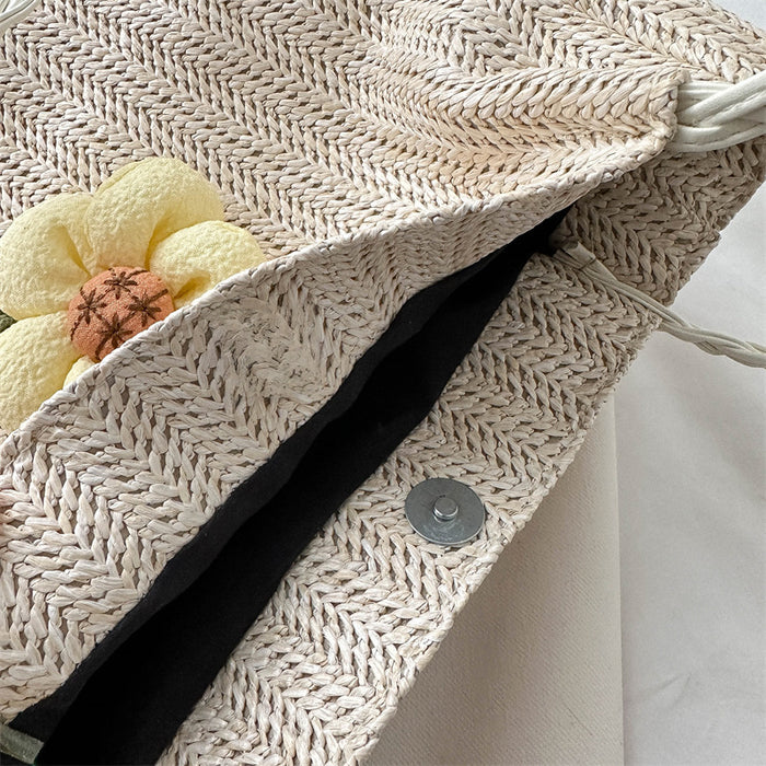 Wholesale Small woven commuting tote bag, large capacity vacation single shoulder grass woven bag