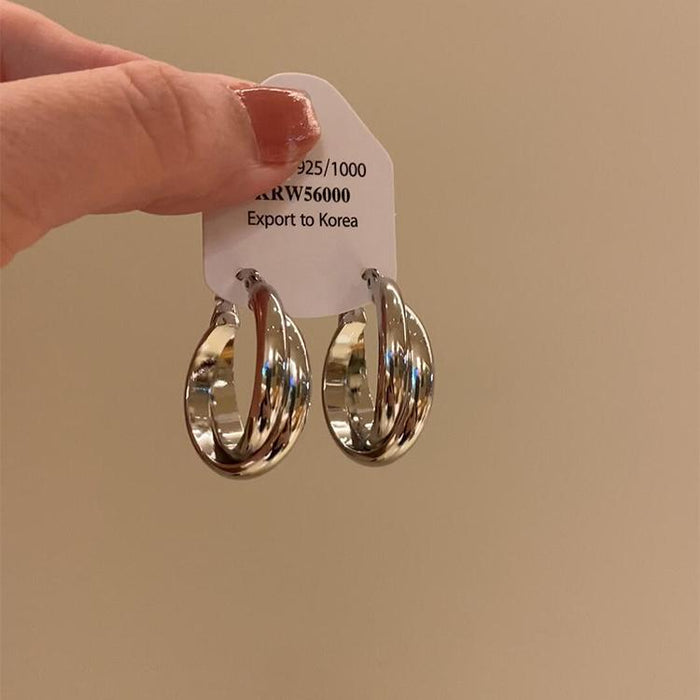 Wholesale Metallic cross double ring geometric earrings, niche and unique, with ear loops and buckles, light luxury