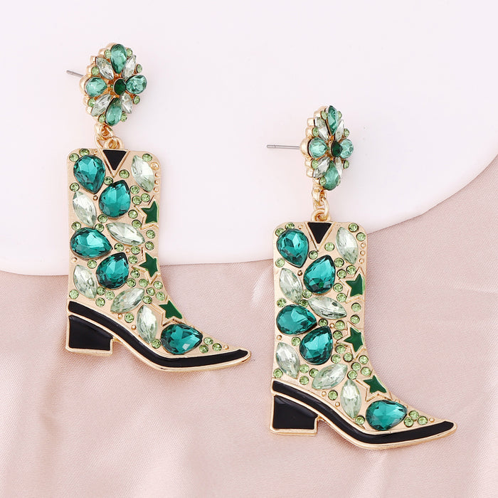 Wholesale earrings alloy boots with colored diamond flower earrings for women