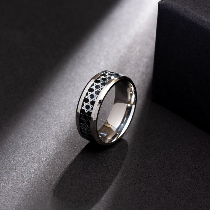 Wholesale Hollow Five-pointed Star Titanium Steel Ring JDC-RS-YuYuan012
