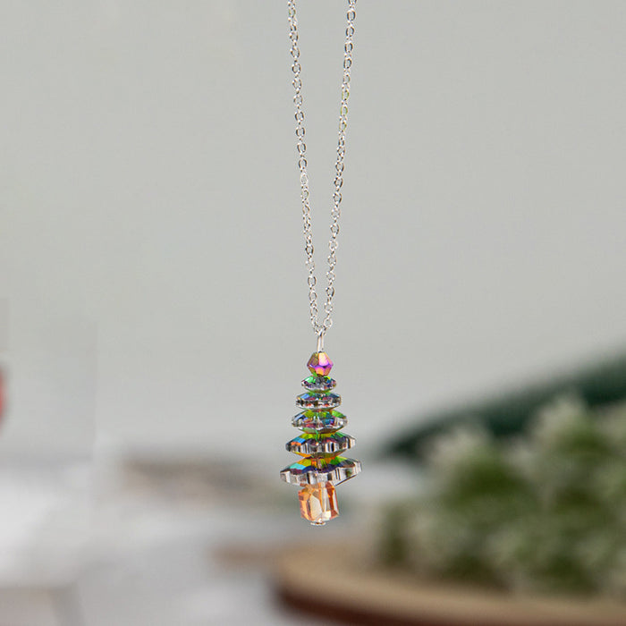 Wholesale Christmas festive colored crystal Christmas tree necklace alloy clavicle chain