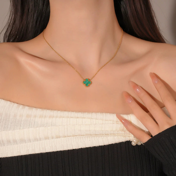 Wholesale Stainless Steel Double-Sided Four-Leaf Clover Necklace Women Titanium Steel