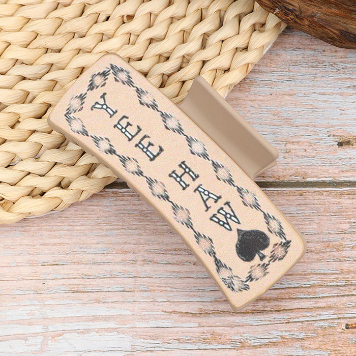 Wholesale Western Denim Style Cactus English Letters Leather Women' s Hairpin Grab Clip Shark Clip