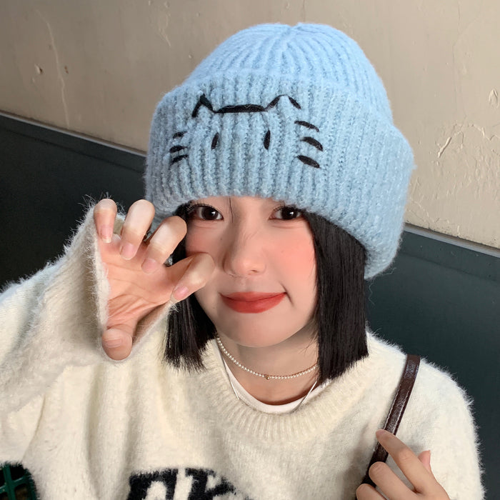 Wholesale Cute kitten embroidered knitted hat