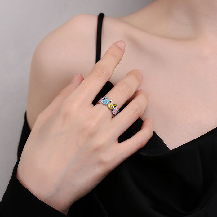 Wholesale  enamel color rabbit ring  niche design open glue ring for women