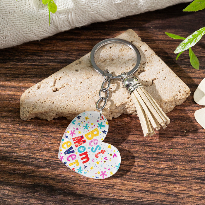 Wholesale Acrylic heart keychain pendant with slogan perfect for Mother' s Day gift,  love you luggage charm
