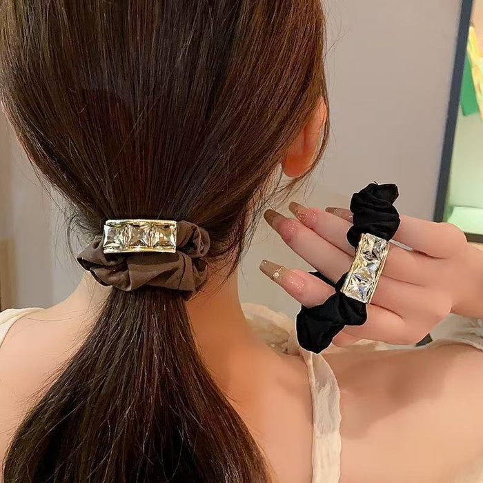 Wholesale Rhinestone Rope Hair Ring High Elastic Durable Headwear Hair Rope Leather Cover