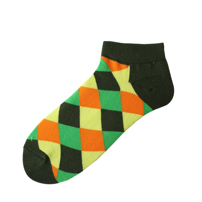 Wholesale Spring Summer Unisex Couple Geometric Colored Socks Cotton Men's Boat Socks Plaid Diamond Grid JDC-SK-CG001