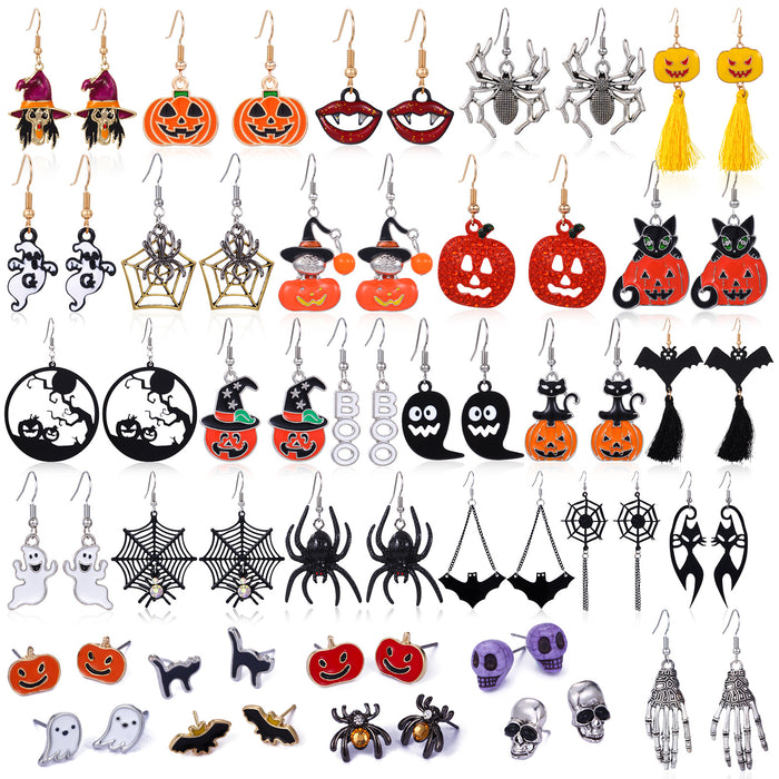 Wholesale Halloween Series Skull Frame Ghost Pumpkin Spider Bat Zinc Alloy Earrings JDC-ES-BinL007