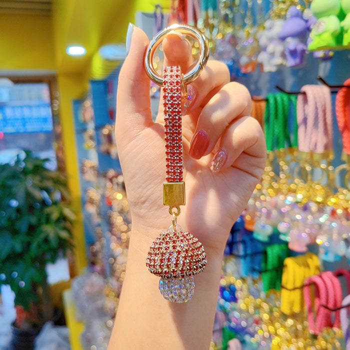 Wholesale Full-diamond mushroom pendant encrusted with diamonds  personalized couple keychain