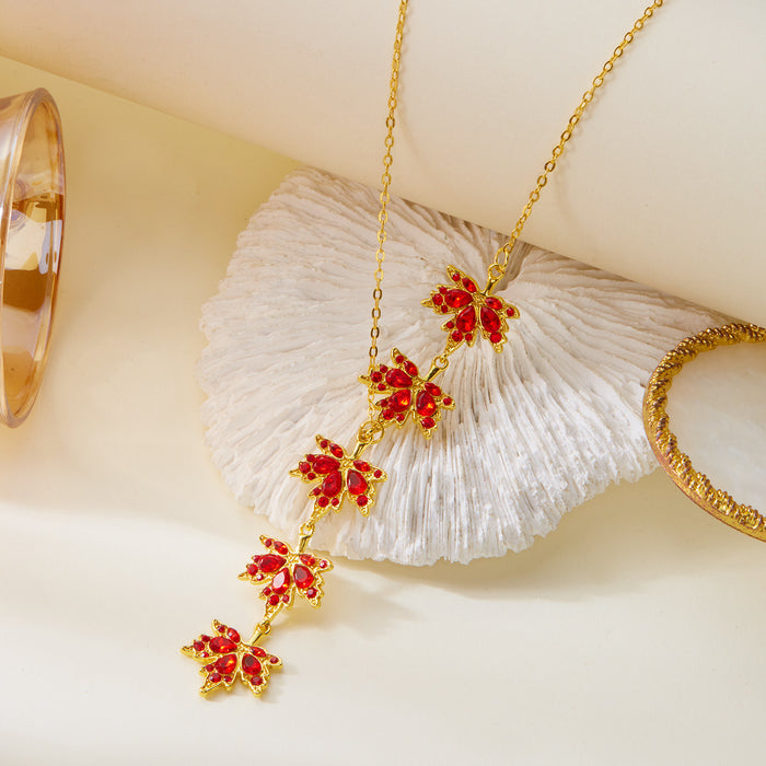 Wholesale  Diamond Maple Leaf Necklace Bracelet Retro Simple Niche Pull Bracelet