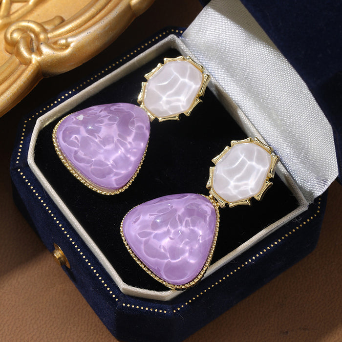 Wholesale Color blocking water ripple retro triangular circular unique light luxury design earrings