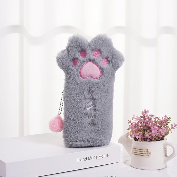 Wholesale Cartoon Cute Plush Pencil Case Cat Paw Large Capacity