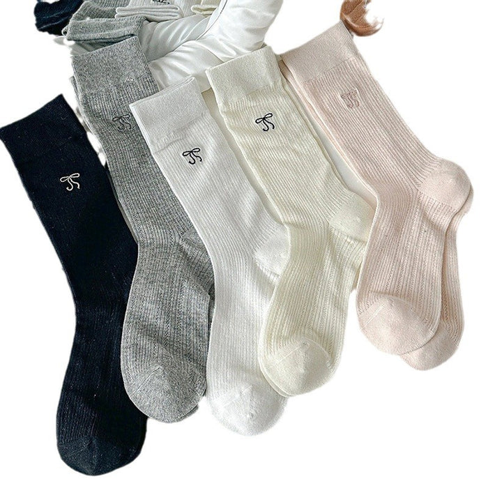 Wholesale Thin socks, mid length socks, embroidered bow, pure cotton socks, stacked socks