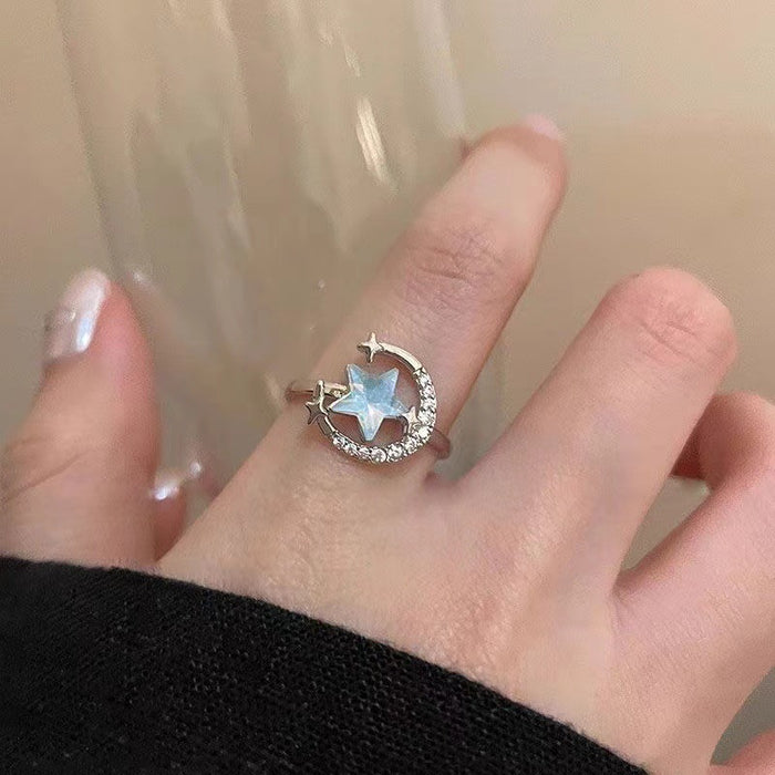 Wholesale Star zircon ring, light luxury, high-end temperament, fashionable personality, versatile tail ring