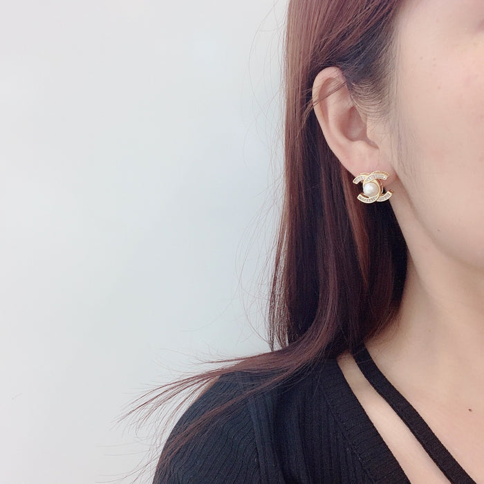 Wholesale Double C Zircon Pearl Earrings Elegant Earrings