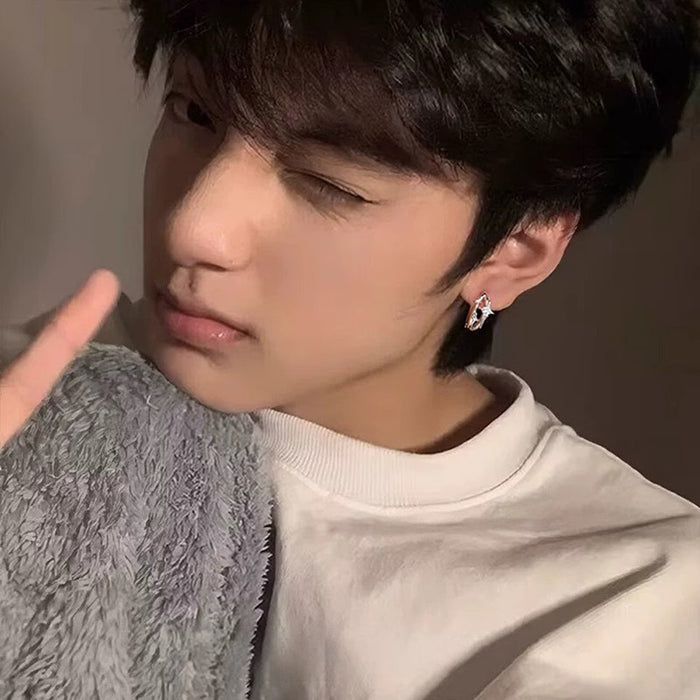 Wholesale New diamond studded earrings for men with a high-end feel. Zircon hollowed out earrings with simple design and personalized ear loops