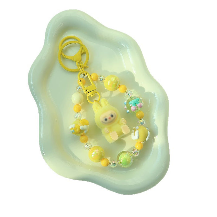 Wholesale Flocked Plush Keychain Cute Blind Bag Student Bag Beaded Chain Pendant