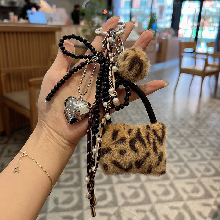 Wholesale Leopard Print Bag Loving Hand-woven Rope Keychain Plush Creative Car Key Chain