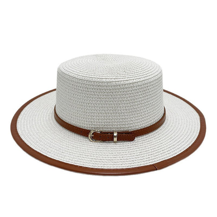 Wholesale Belt Metal Buckle Sun Hat Straw Hat Flat Brim Hat Straw Hat