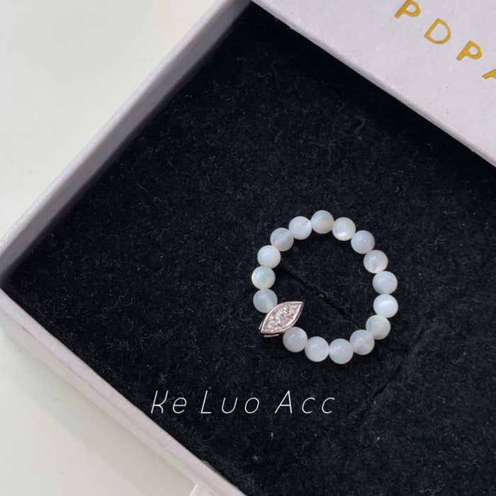 Wholesale Pure silver export high-end natural mother pearl elastic adjustable pure silver silver jewelry ring