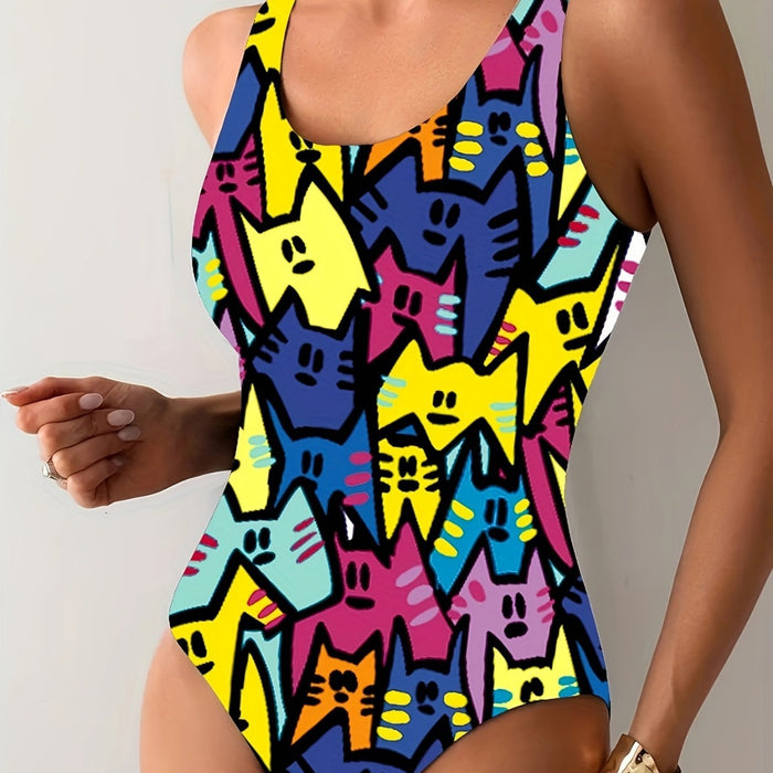 Wholesale New ladies' elegant temperament waist cinching one-piece swimsuit with cute pattern printed swimsuit