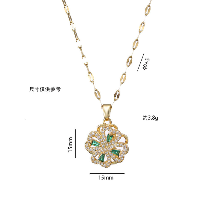 Wholesale Necklace Love Rotating Micro inlaid Zircon Rotating Three piece Set Clavicle Necklace