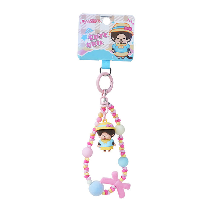 Wholesale Cute Cartoon Boy Flocked Beaded Keychain Pendant PVC Phone Charm Fashion Decorative Accessory