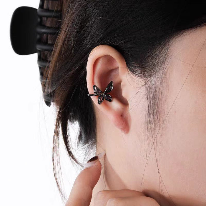 Wholesale High end black butterfly zircon ear hole free ear bone clip trendy personality niche light luxury accessory
