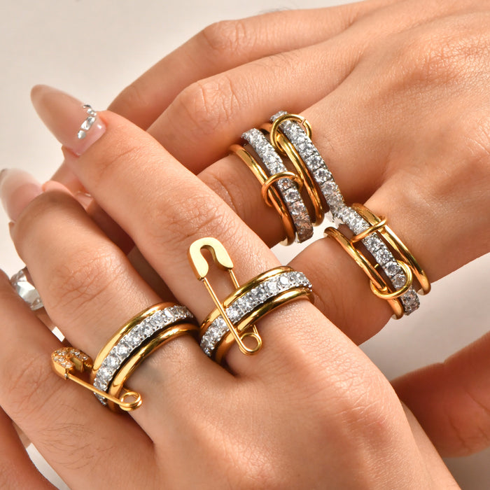 Wholesale The design is full of gold ring buckle and diamond multi-layer ring,  which is fashionable and stylish