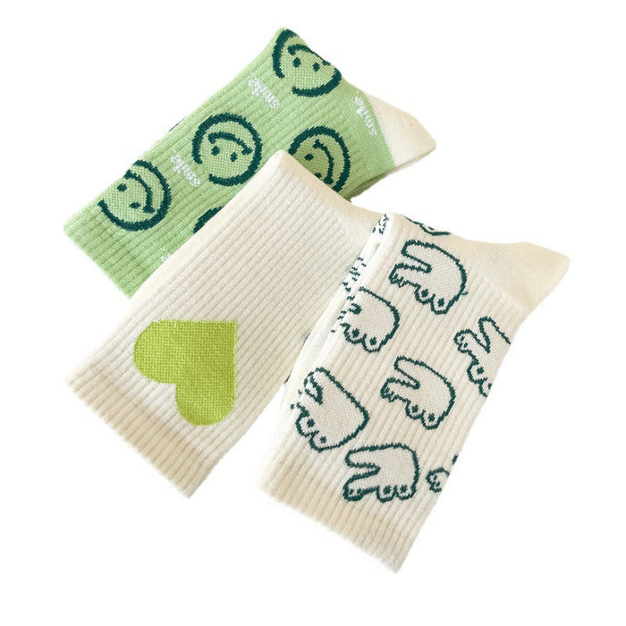 Wholesale New Love Smile Socks Personalized Middle Socks Green Casual Sports Versatile Long Socks