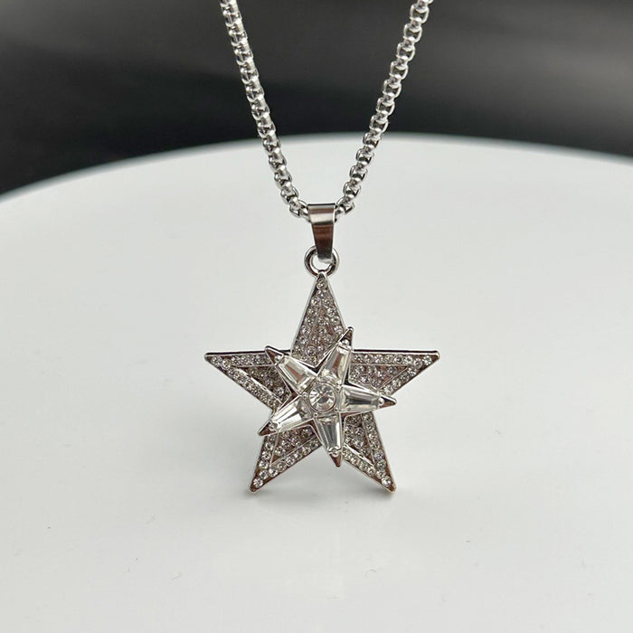 Wholesale Rotating Five-pointed Star Full Diamond Alloy Pendant Necklace JDC-NE-DanYuan012
