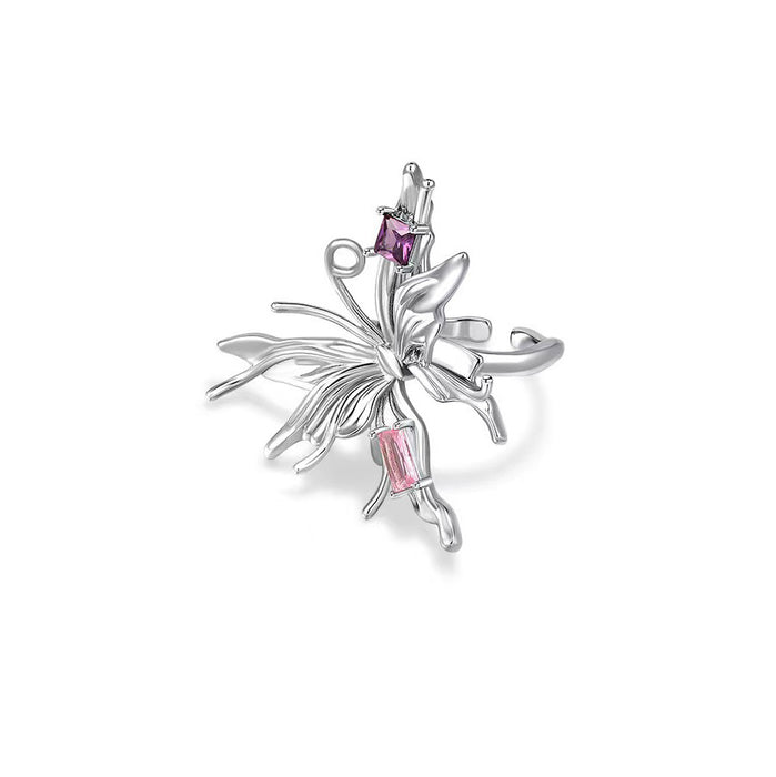 Wholesale Colorful liquid metal wind butterfly ring, niche, exaggerated, fashionable, decorative ring, personalized index finger ring