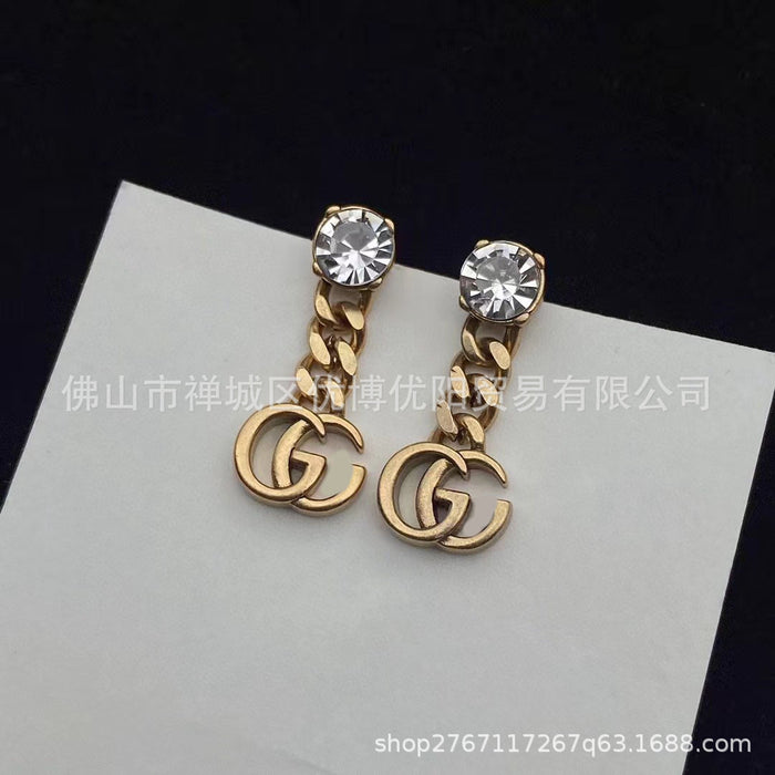 Wholesale Letter chain inlaid rhinestone tassel earrings